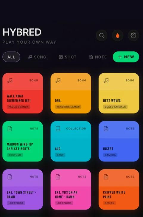 HYBRED build screen with song and note tiles