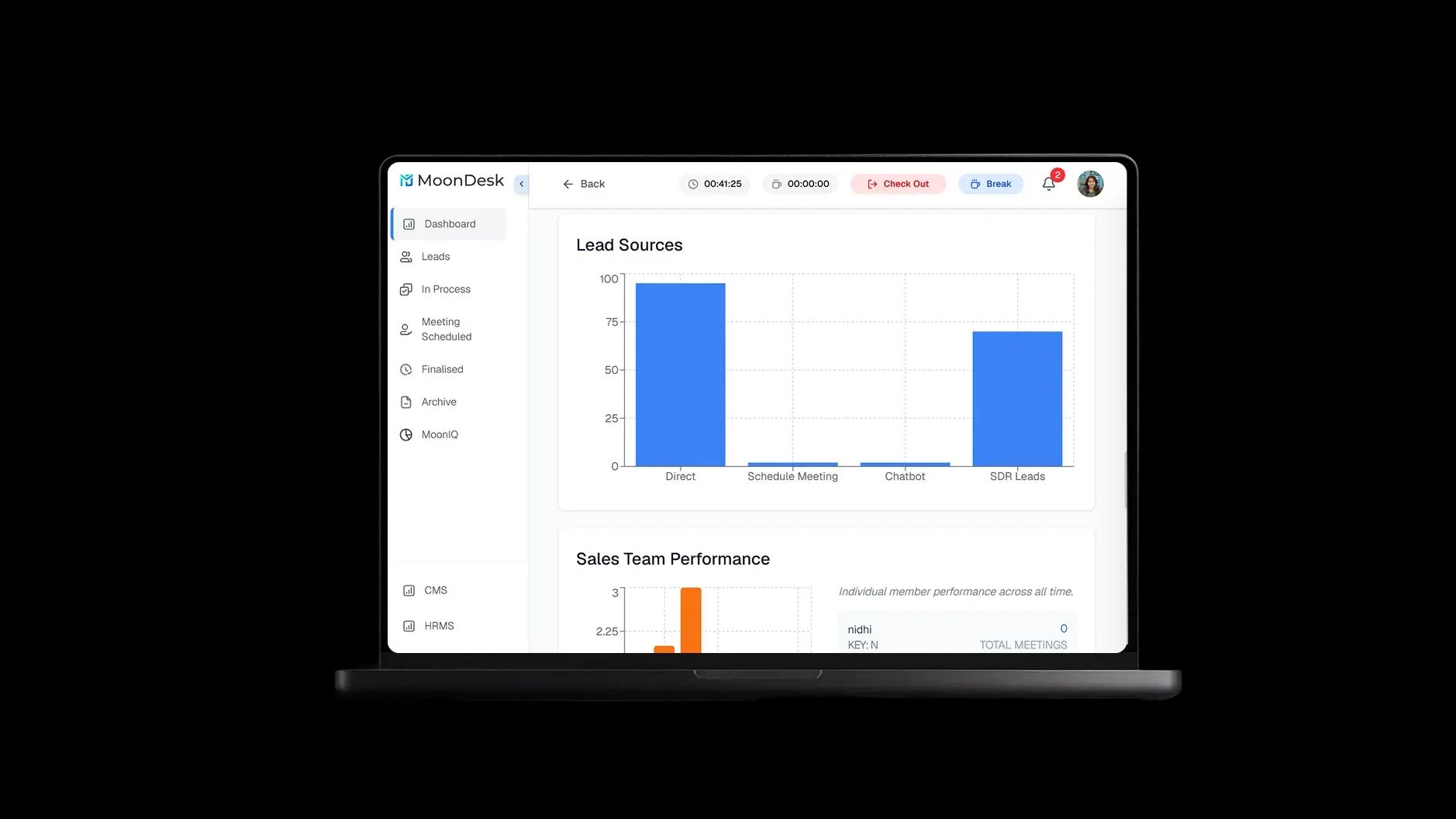MoonDesk CRM product screens