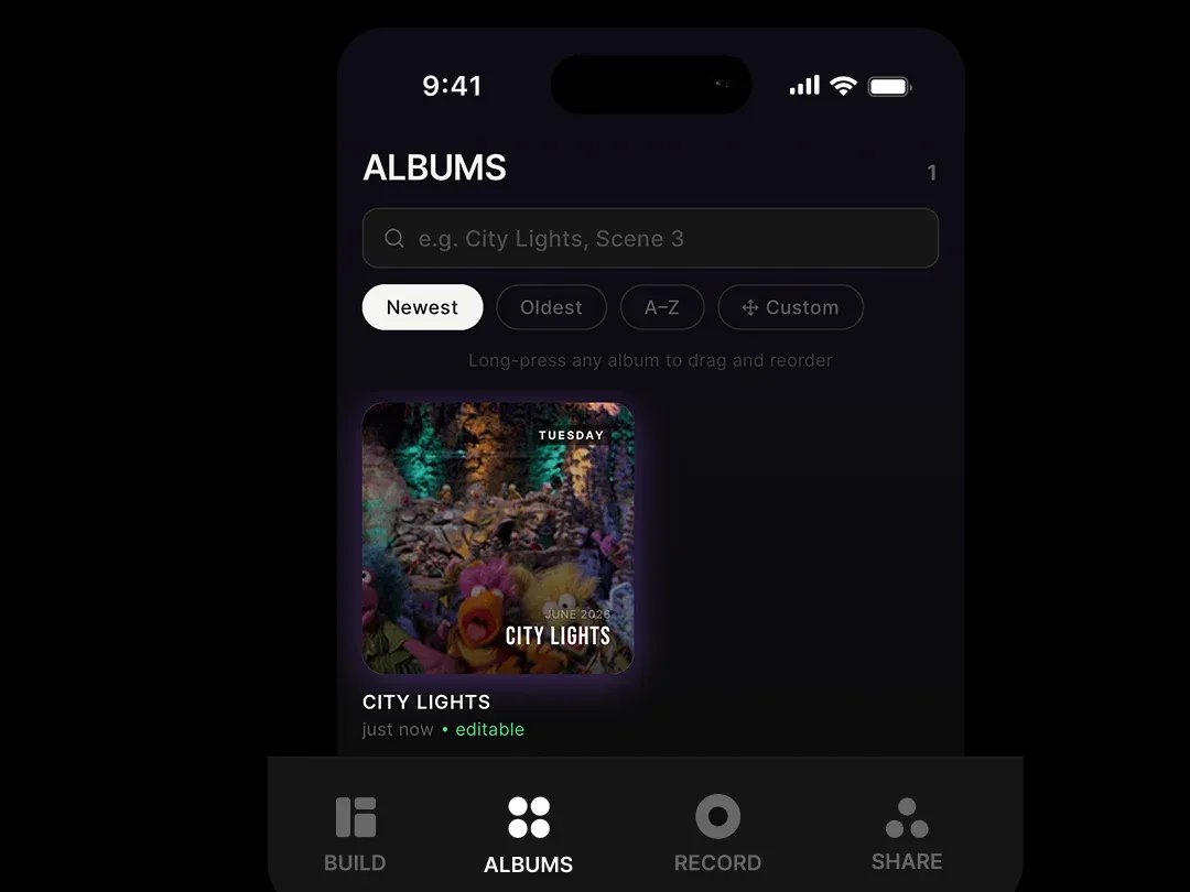 Build Context Around Every Collection The Album was designed to provide more than the basic organization offered by a conventional folder. It gives users a way to establish context and create an intentional relationship between different pieces of content. An Album can combine images, playlists, links, letters, voice notes, and other content into one structured collection. This allows individual Tiles to become part of a larger experience rather than remaining isolated pieces of information. HYBRED therefore turns a collection of content into something users can arrange, name, revisit, and build over time.